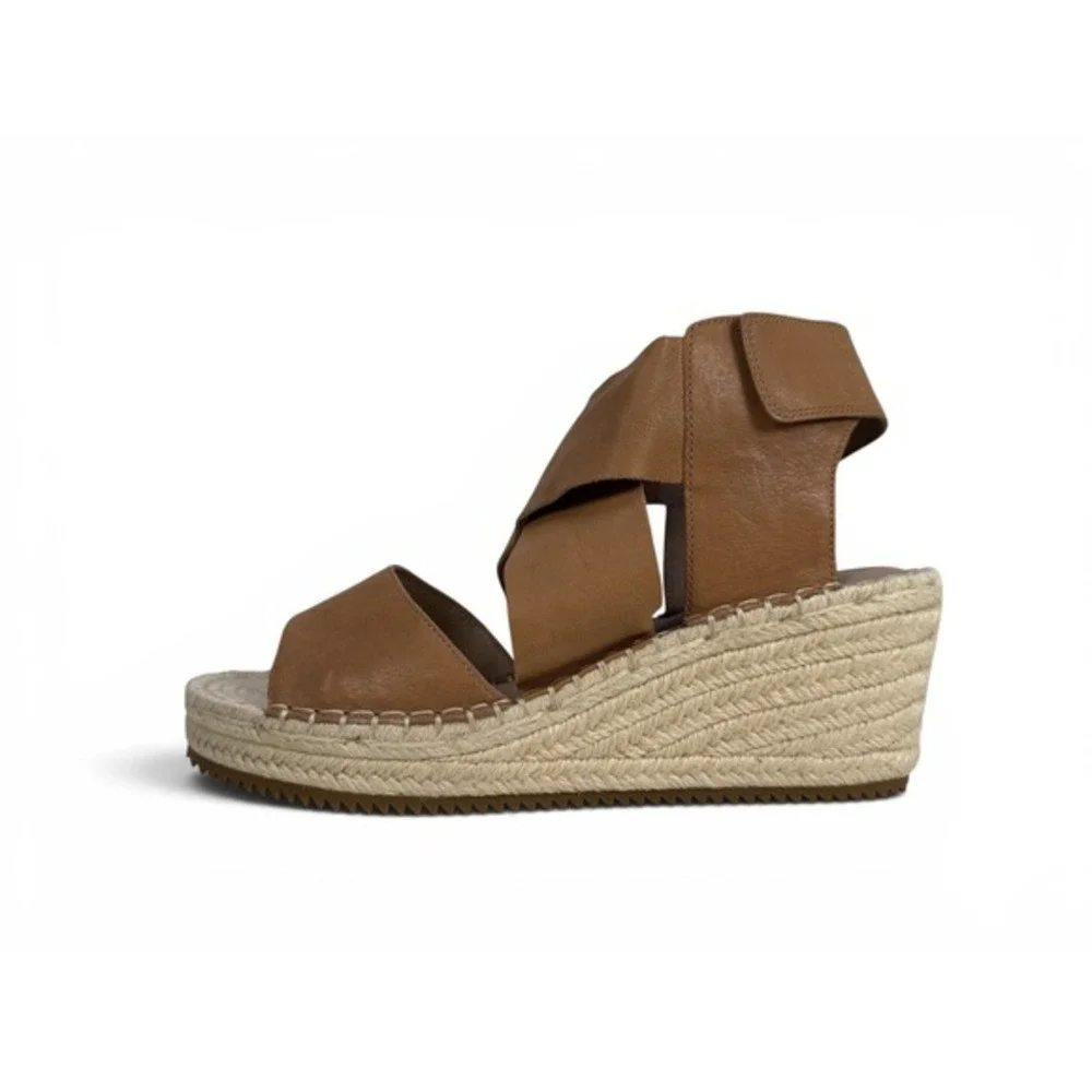 Eileen Fisher‎ Willow Espadrille Wedge Sandal Womens 9 Tan Tumbled Leather